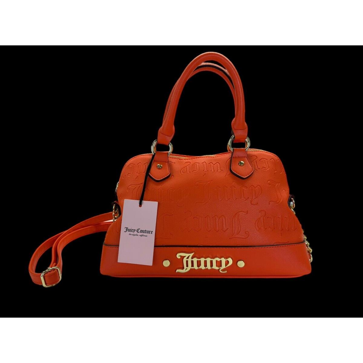 Juicy Couture Debossed Cool Collar Dome Satchel Orange Handbag w Shoulder Strap