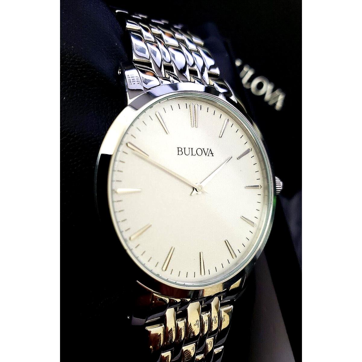 Bulova Mens Cocktail Time Watch Silver White Papyrus Textured Dial