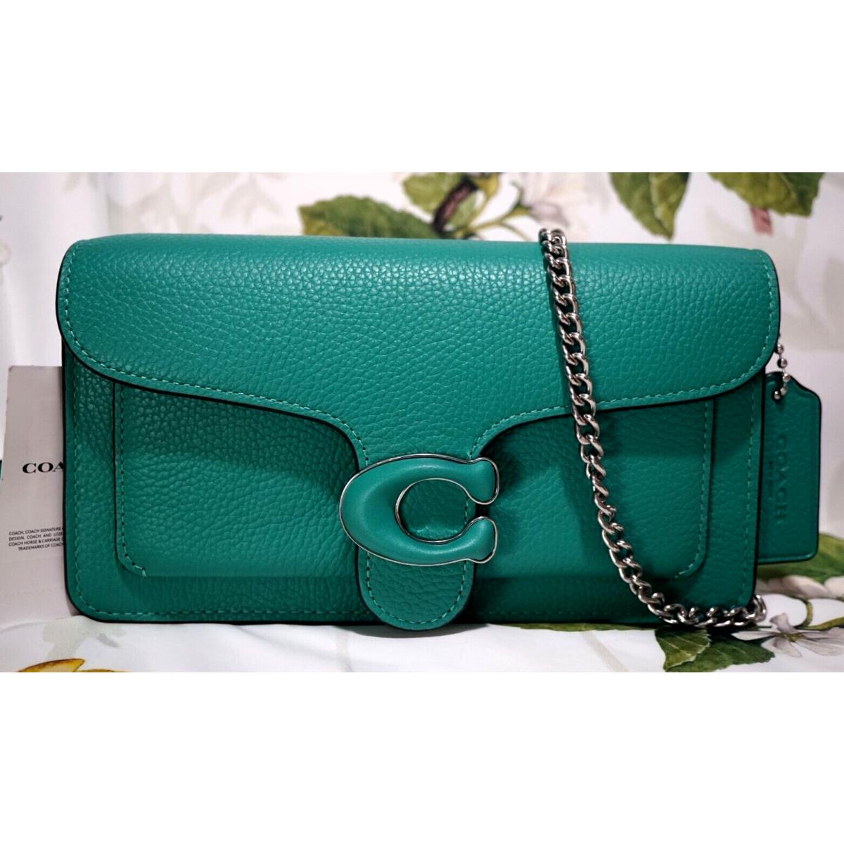 Coach Tabby CJ350 Satchel Crossbody Clutch In Bright Green Leather Silver