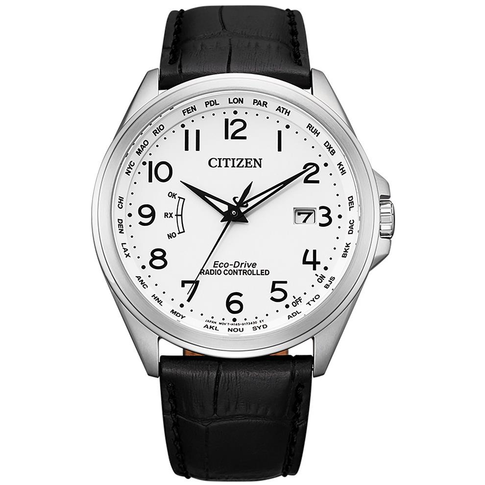 Citizen Radio Controlled Sapphire Crystal White Dial Black Band Watch CB0250-17A - Dial: White, Band: Black, Bezel: Silver