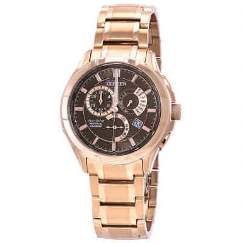 Citizen Eco-drive Perpetual Gmt Brown Dial Men`s Watch BL8163-50X - Dial: Brown, Band: Rose Gold-tone