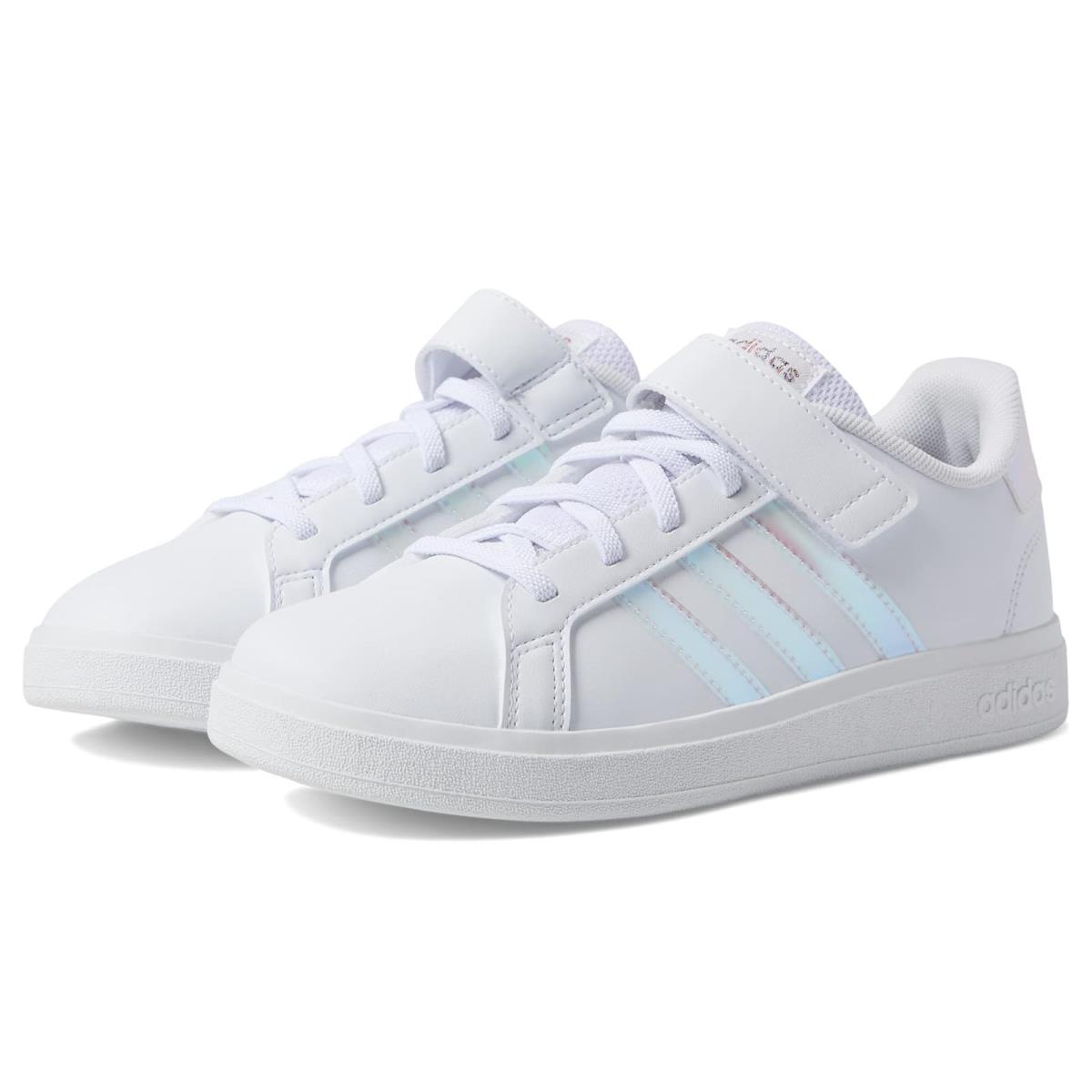 Girl`s Shoes Adidas Kids Grand Court 2.0 Elastic Little Kid/big Kid - White/Bliss Pink/Clear Pink