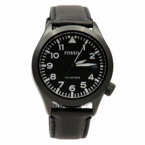Fossil Men`s Aeroflite AM4515 Black Leather Analog Watch