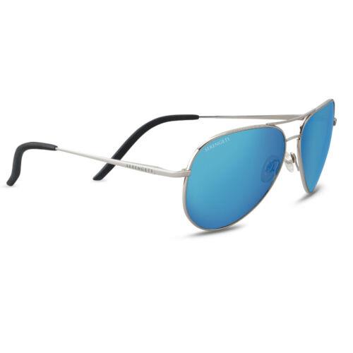 Serengeti Sunglasses Carrara Shiny Silver Mineral Polarized 555NM Blue - Frame: Silver, Lens: Blue