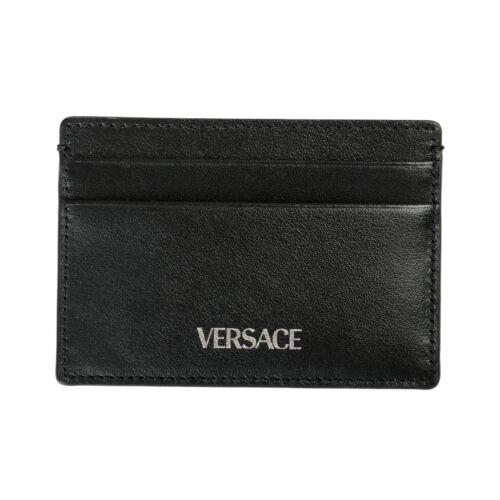 Versace Unisex Black Leather Logo Print Card Case