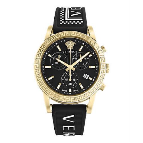 Versace Womens Sport Tech Gold 40mm Strap Fashion Watch - Black Dial, Black Band, Black Bezel