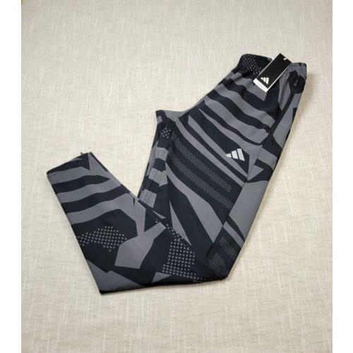Adidas Own The Run Track Pants Small Mens Gray Black Geo Camo Woven Tapered