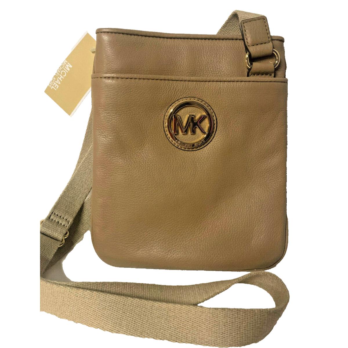 Michael Kors Fulton Pebble Leather Crossbody Bag-dark Khaki/gold - Exterior: Dark Khaki, Lining: Beige MK Print, Hardware: Gold