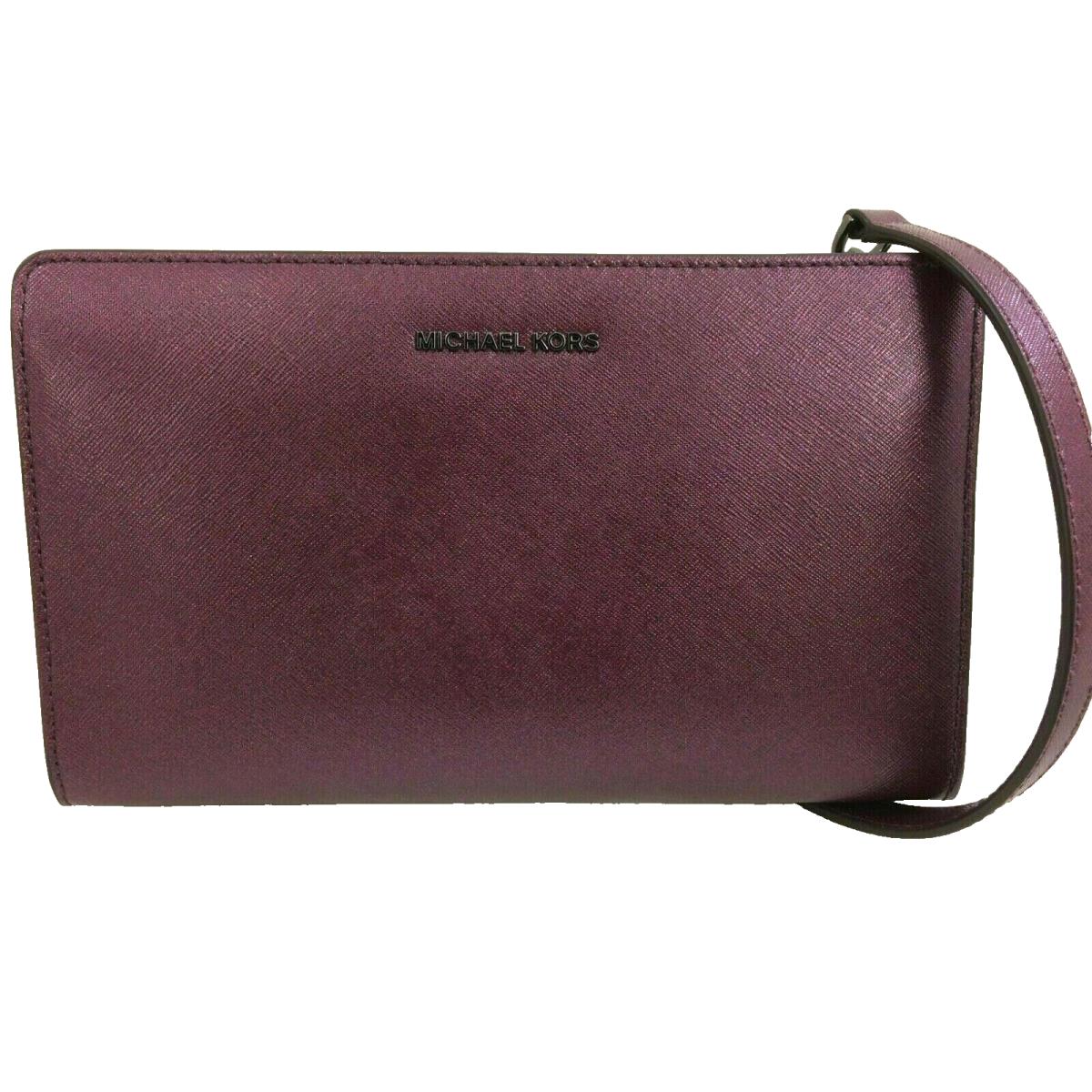 Michael Kors Jet Set Travel Large Leather Crossbody/clutch Bag-plum