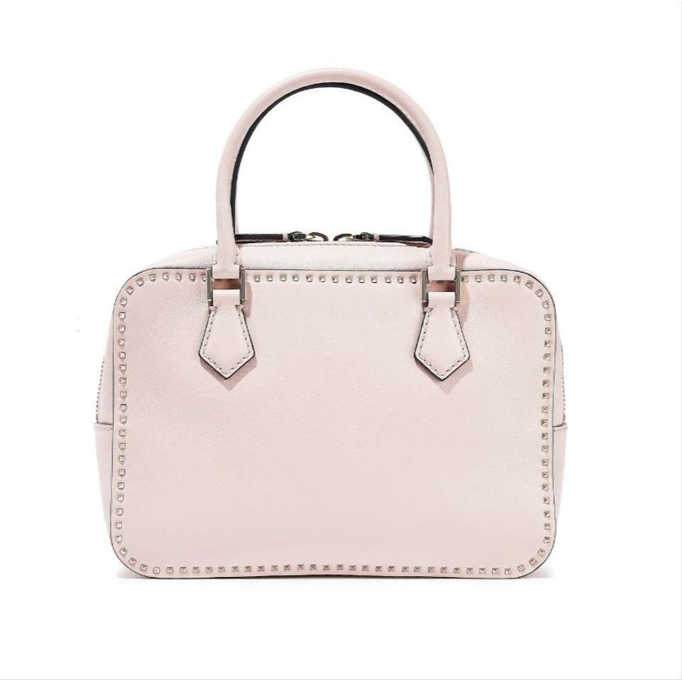 Valentino Shoulder Bag Stud Stitching Pastel Pink Leather Satchel