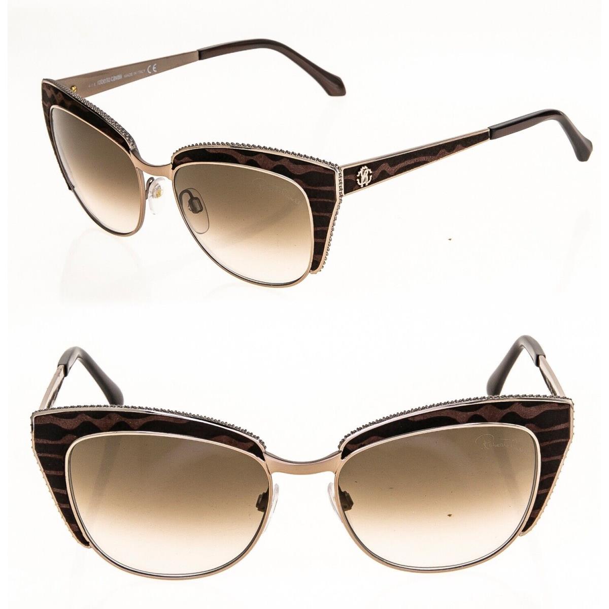 Roberto Cavalli Sualocin Cat Eye 973S Gold Brown Animal Print Metal Sunglasses