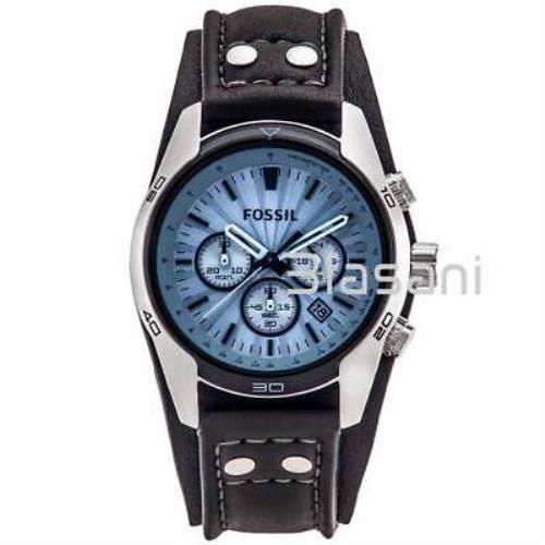 Fossil CH2564 Men`s Coachman Quartz Stainless Steel Black Cuff Watch 45mm