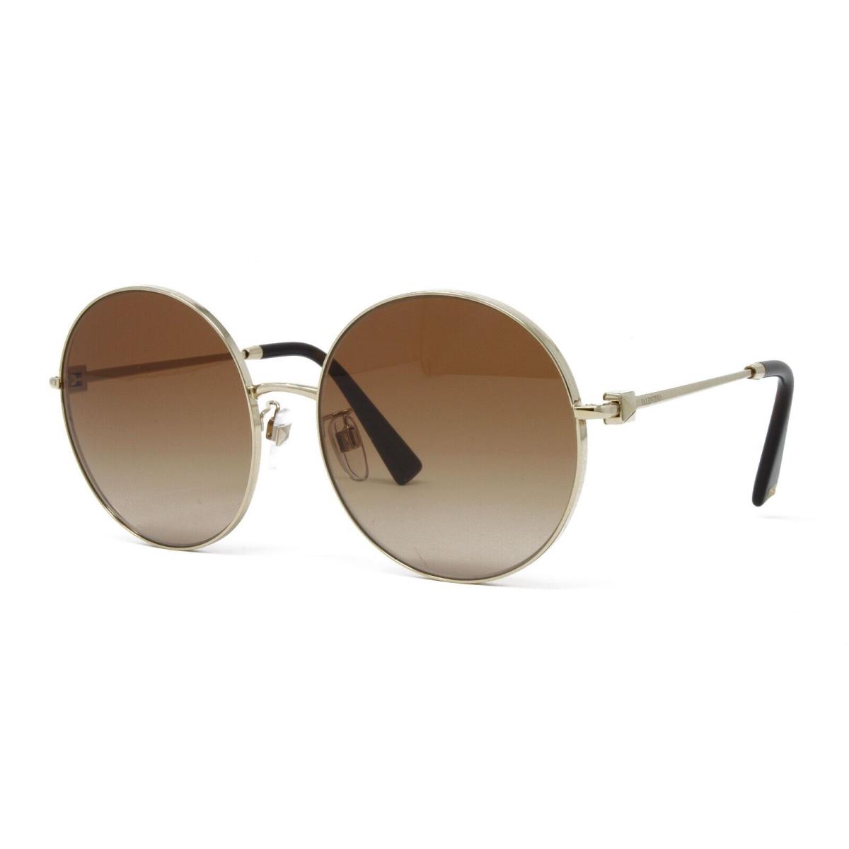 Valentino Sunglasses Women`s Round VA2050D 300313 Pale Gold 59mm Brown Lens