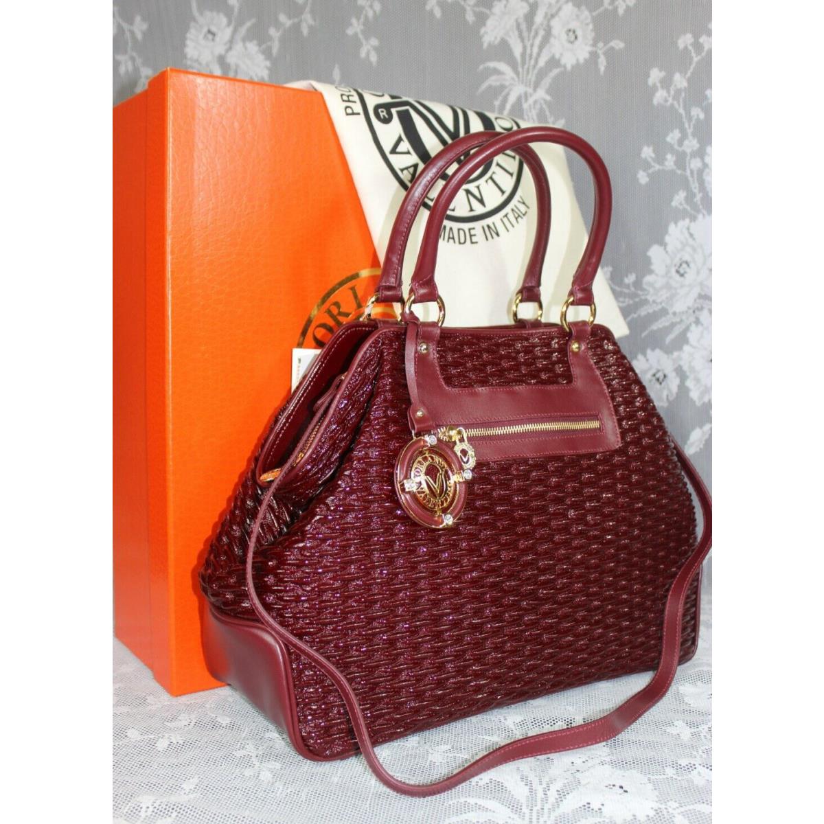 Valentino Orlandi Italian Woven Embossed Burgundy Leather Handbag Purse