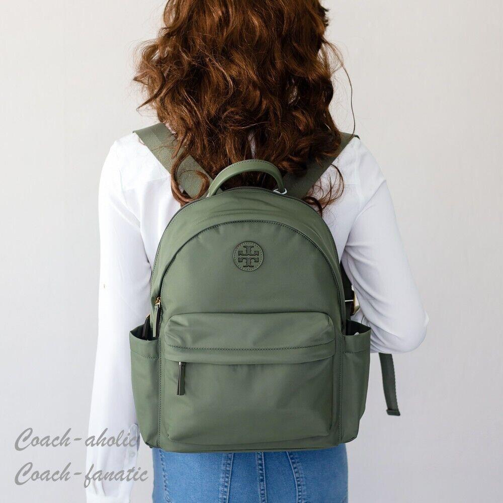 Tory Burch Ella Logo Dual Zip Compartment Nylon Backpack in Palm Leaf