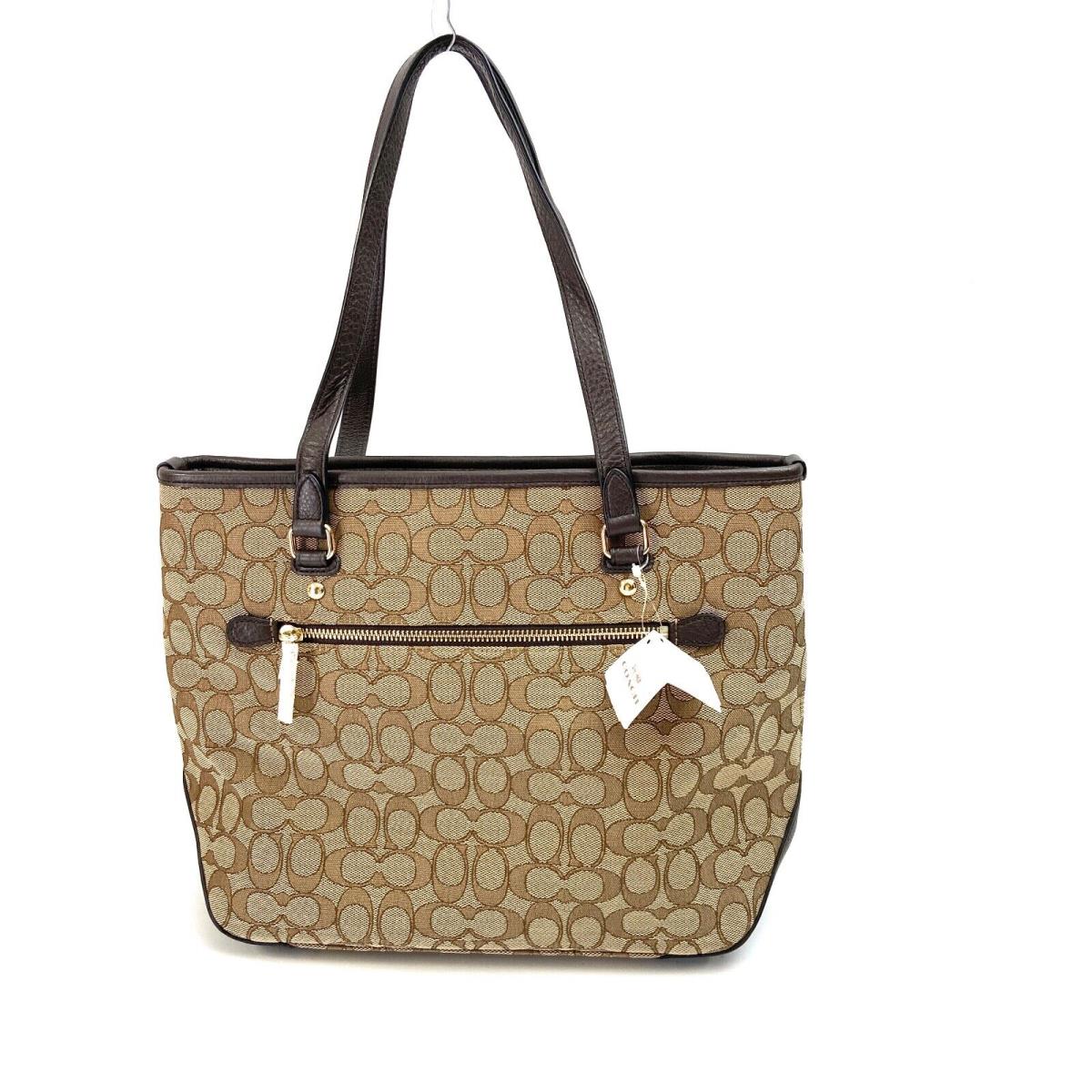 Coach Zip Top Tote IN Signature F36185 Khaki Brown