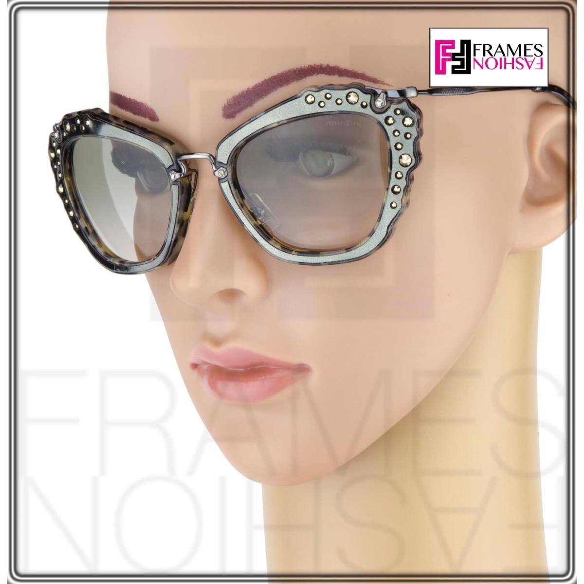 Miu Miu Noir 04Q Marble White Grey Silver Leather Crystal Sunglasses MU04QS