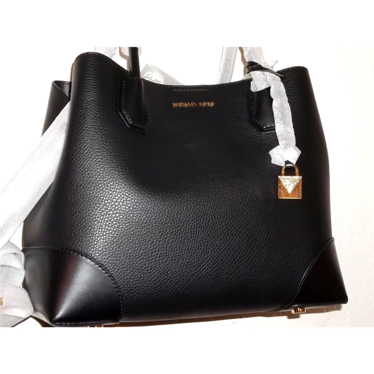 Michael Kors Mercer Gallery Center Zip Tote Black Pebble Leather