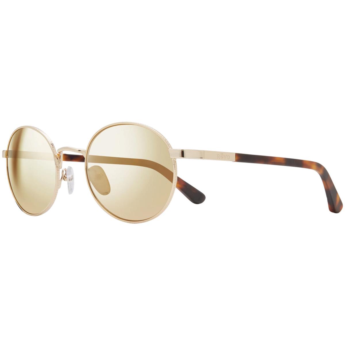 Revo Riley Polarized Vintage-style Round Sunglasses - RE114300BL - Made in Japan Gold-Tone/Champagne (4CH)