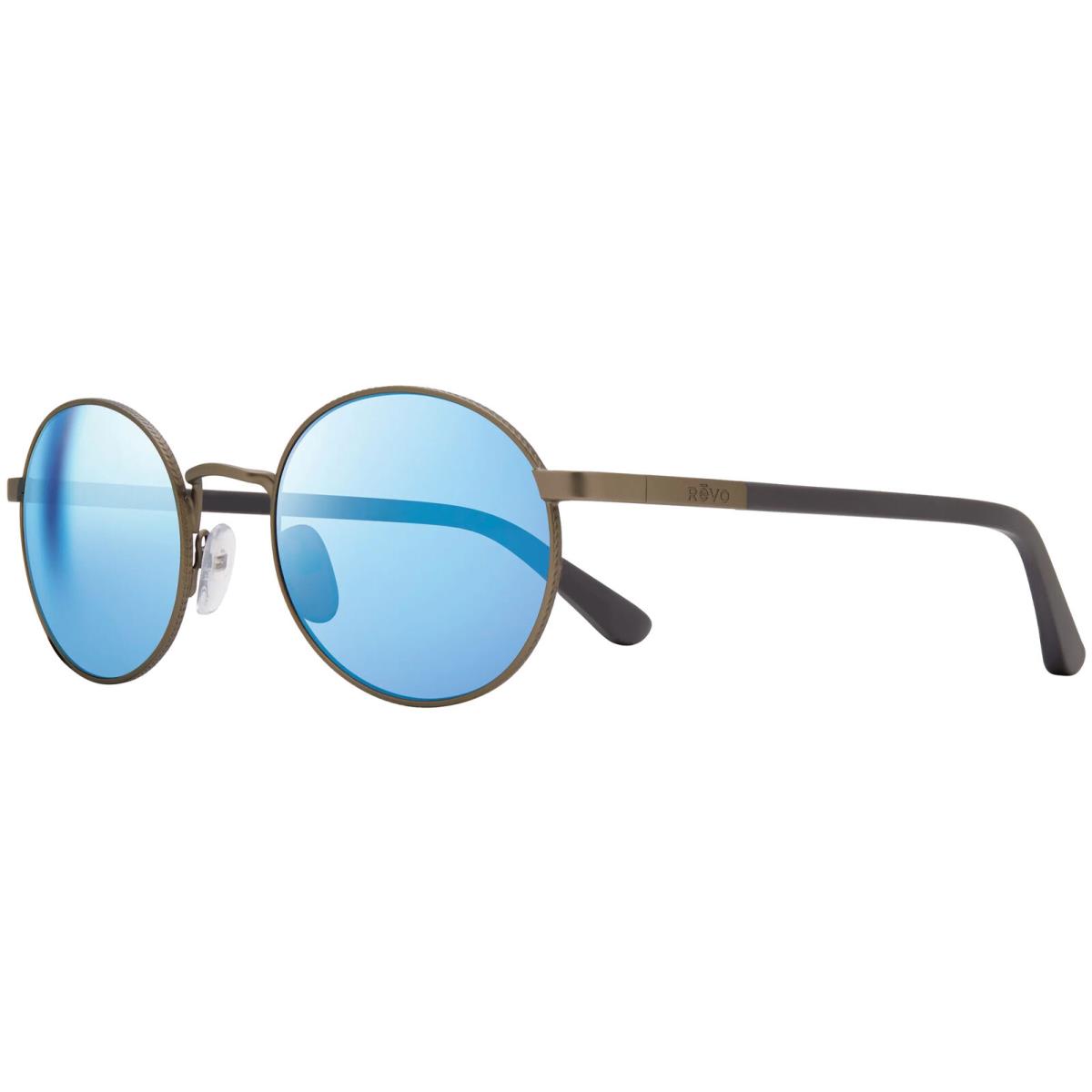 Revo Riley Polarized Vintage-style Round Sunglasses - RE114300BL - Made in Japan Matte Gunmetal/Blue Water (0BL)