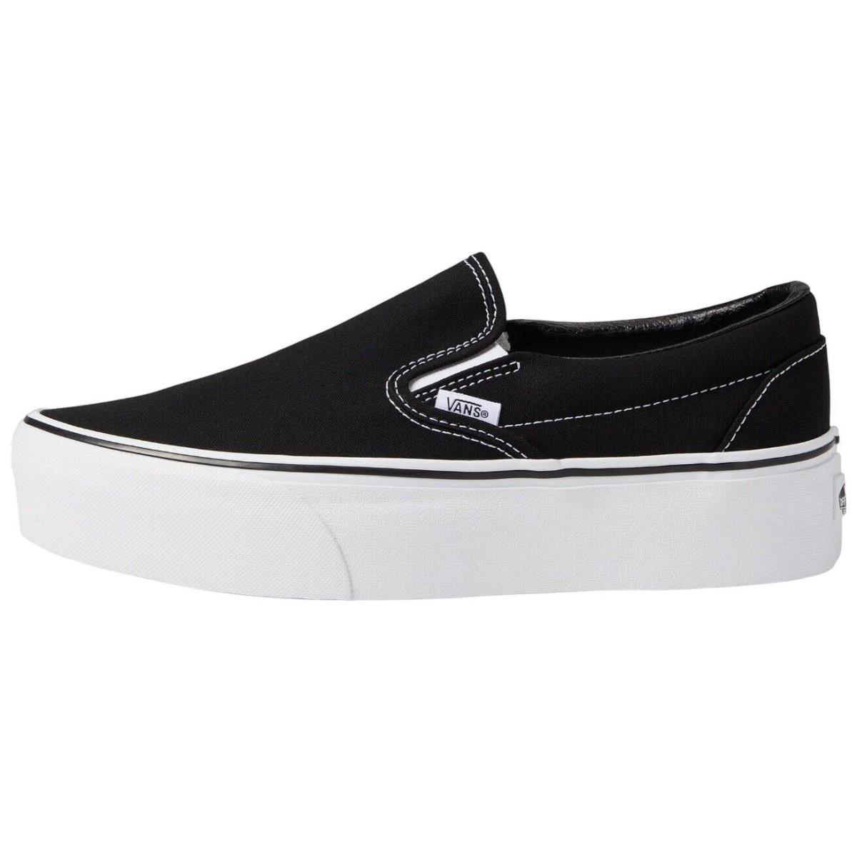 Vans Classic Slip-on Stackform Shoes Mens Womens Canvas Platform Sneakers Black/True White