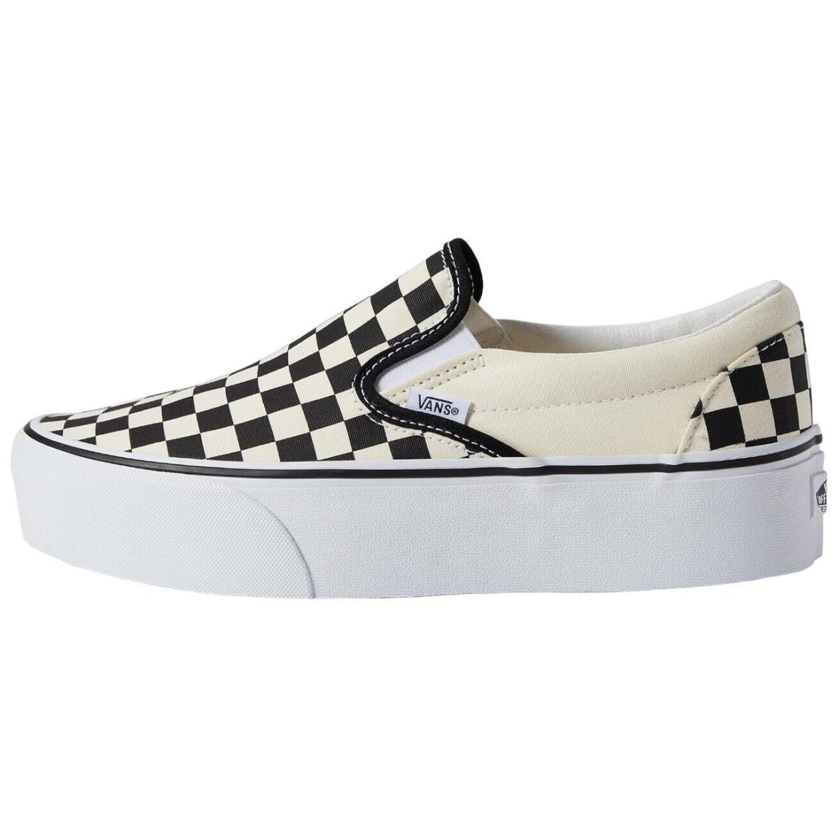Vans Classic Slip-on Stackform Shoes Mens Womens Canvas Platform Sneakers Checkerboard Black/Classic White