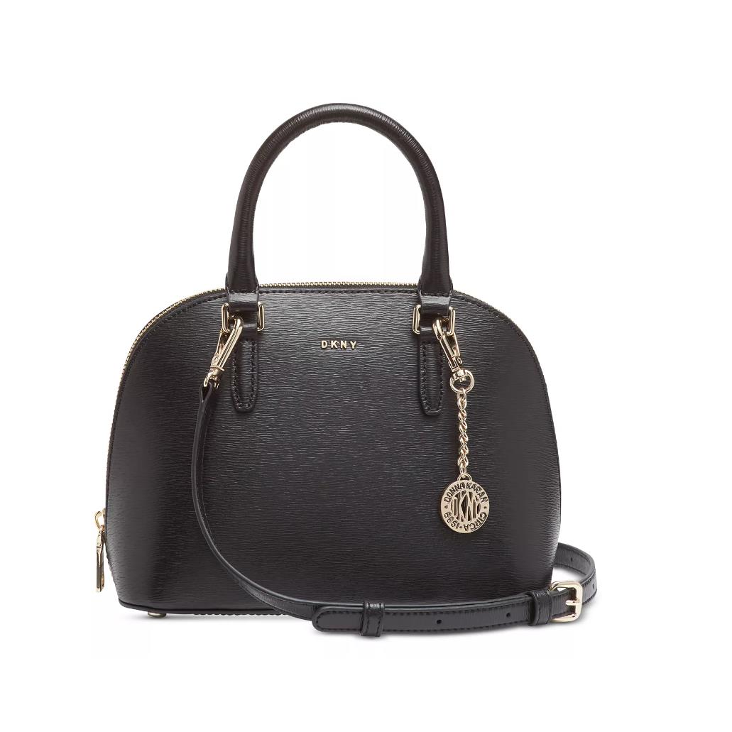 Dkny Bryant Convertible Strap Dome Satchel Handbag Black and Gold Tone