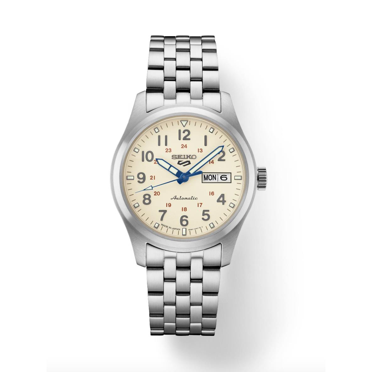 Seiko 5 Sport SRPK41 Watchmaking 110th Anniversary Limited Edition Men`s Watch - Dial: Cream, Band: Silver, Bezel: Silver