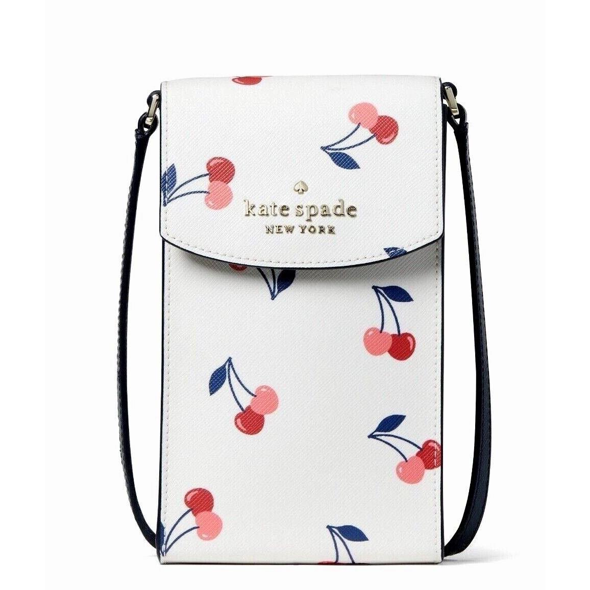 New Kate Spade Dancing Cherries Print North South Flap Crossbody Cream Multi