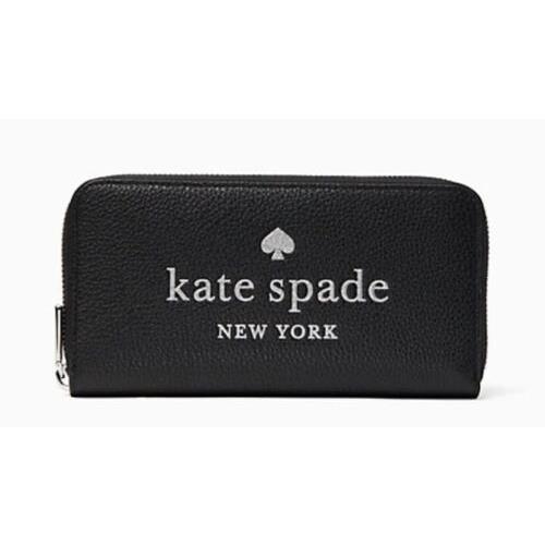 Kate Spade Glitter on Embossed Pebble Leather Black Large Continental Wallet