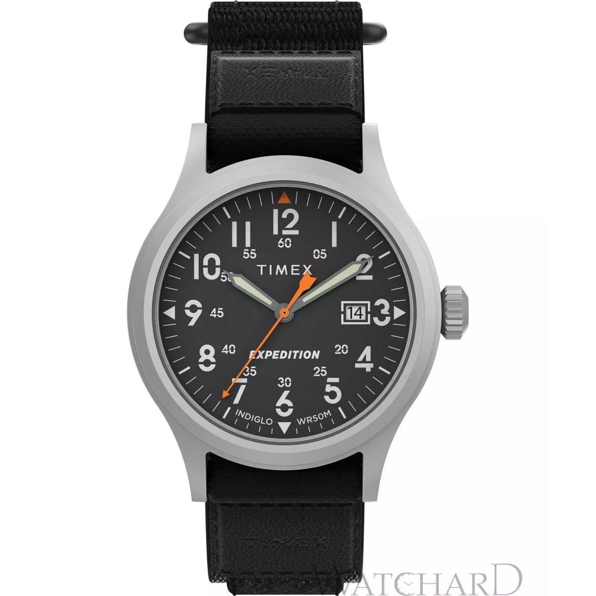 Timex TW4B29600 Men`s Indiglo Expedition Scout Fast Strap 3-Hand Analog Watch - Dial: Black, Band: Black, Bezel: Pewter