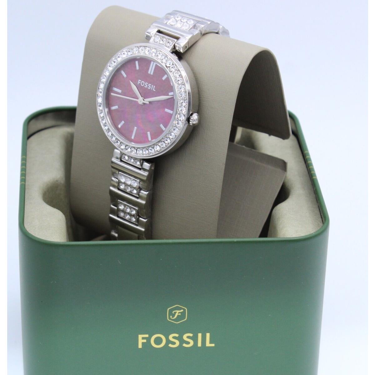 Fossil Karli Crystals Silver Burgundy Mop Women`s BQ3904 Watch