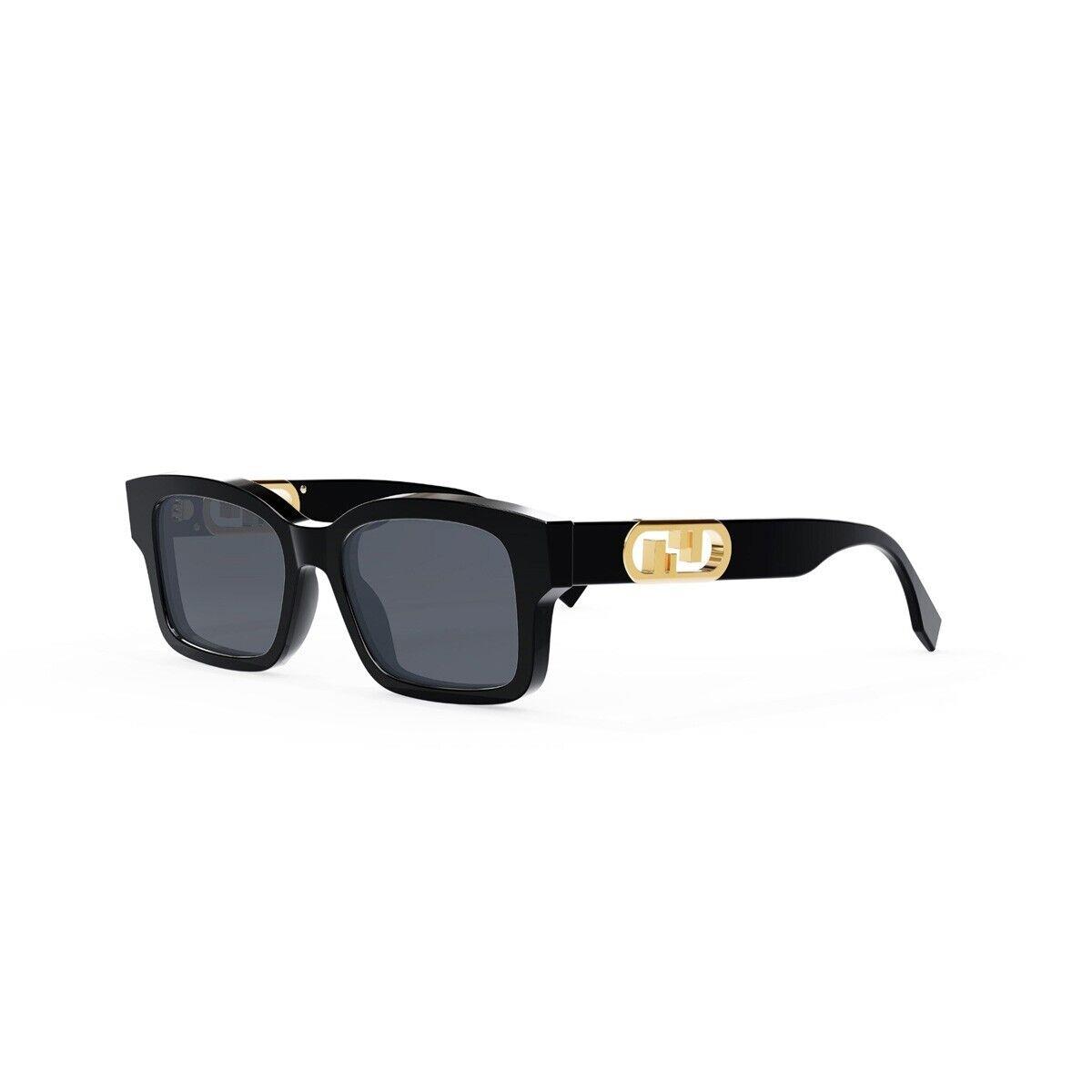 Fendi O`lock FE40050I 01V Shiny Black-grey Lens Sunglasses 53MM
