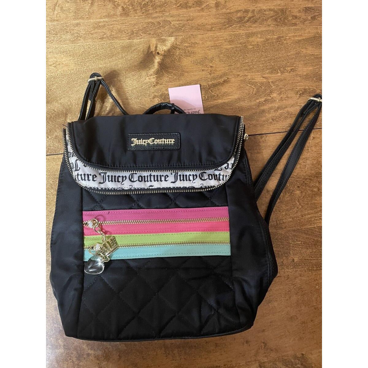 Juicy Couture Multi Zipper Womens Girls Backpack Bag Black W/tags Black