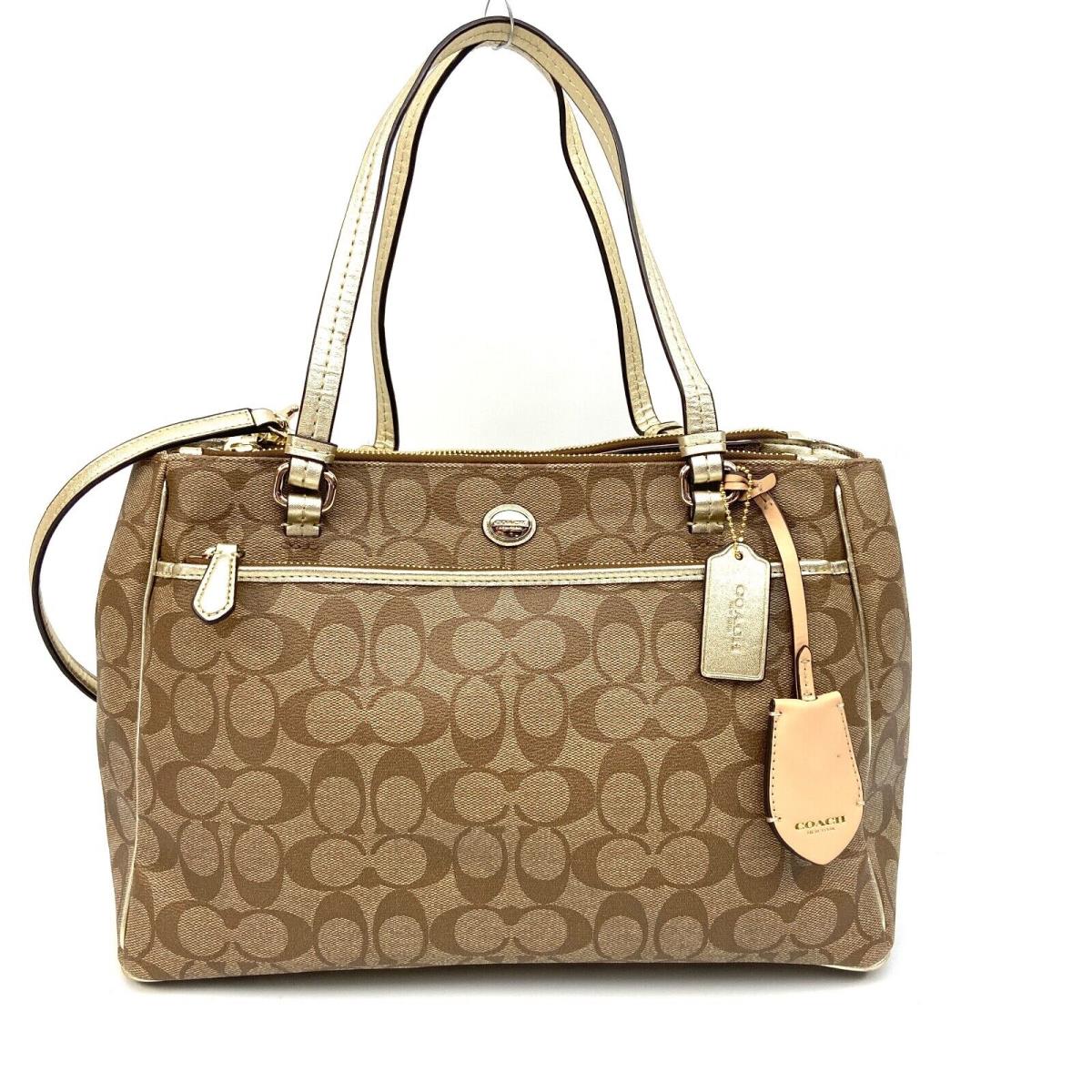 Coach Peyton Signature Jordan Double Zip Carryall F32838 Khaki Gold