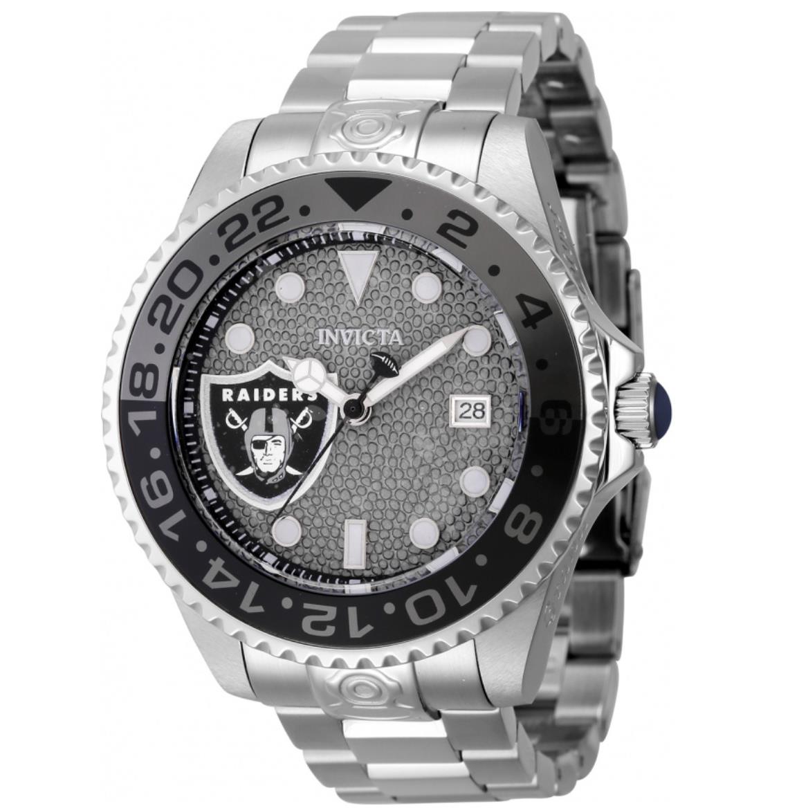 Invicta Nfl Las Vegas Raiders Men`s 47mm Grand Diver Automatic Watch 45025