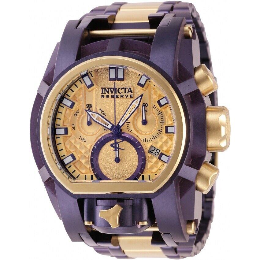 Invicta Reserve Men`s 52mm Bolt Zeus Magnum Purple Gold Two Tone Dual Movt Watch