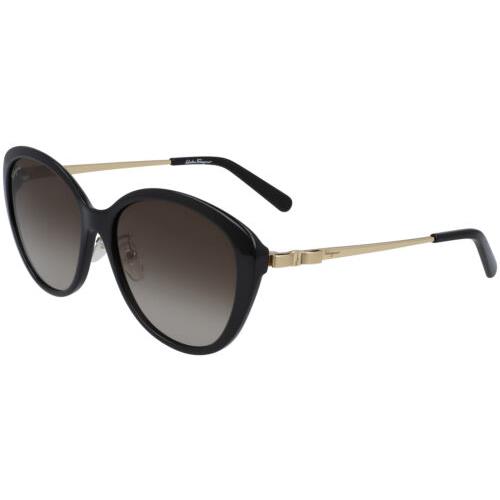 Salvatore Ferragamo Women`s Black Oval Cat Eye Sunglasses - SF973SA 001 - Italy