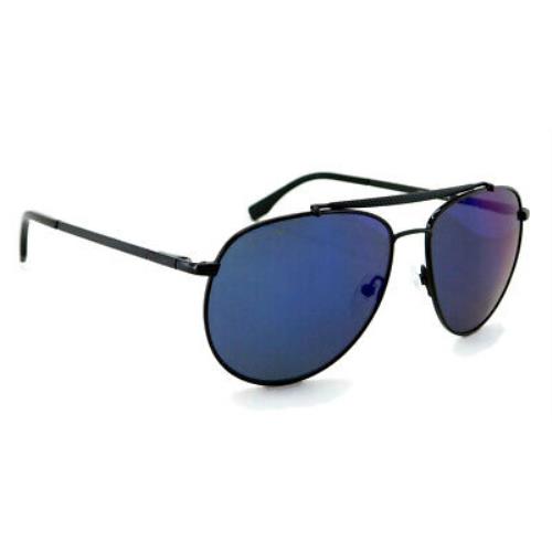 Lacoste Aviator Sunglasses L177S 001 - Matte Black / Blue Mirror Lens - Matte Black Frame, Gray Blue Mirror Lens