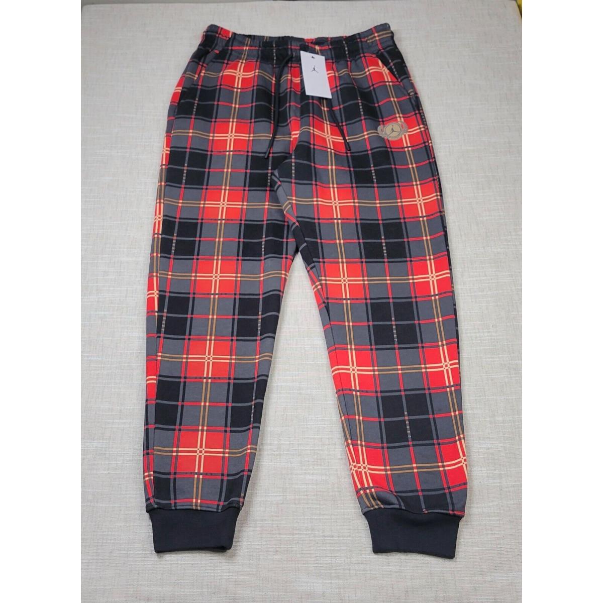 Nike Air Jordan Jogger Pants Medium Mens Black Red Gray Plaid Fleece Tapered