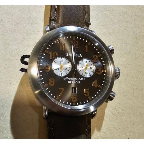 Shinola Runwell Titnum Watch with 47mm Grey Chronograph Face Brown Leather Band