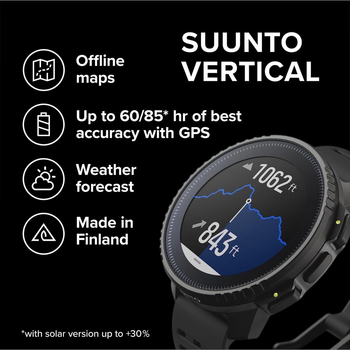 Suunto Vertical: Adventure Gps Watch Large Screen Offline Maps Solar Charging