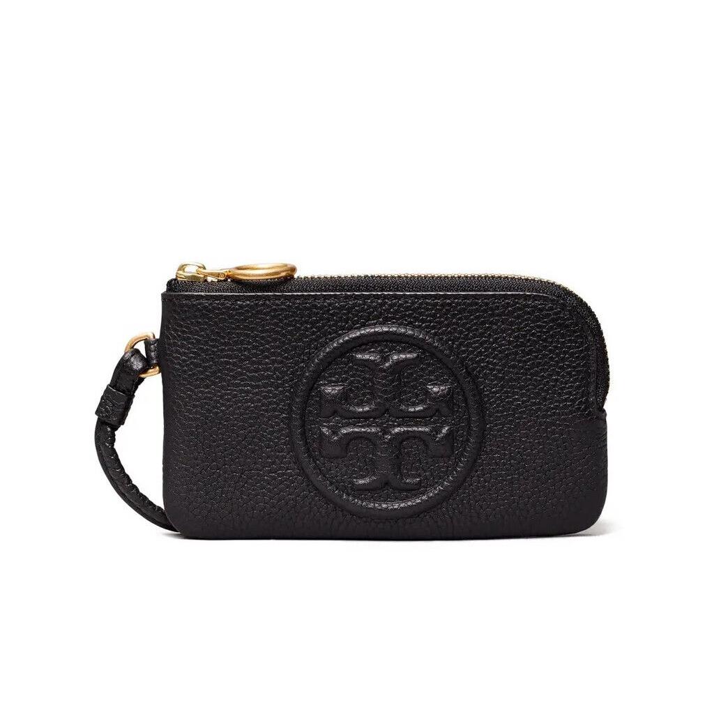 Tory Burch Perry Bombe Card Case Small Leather Wristlet Black Gold