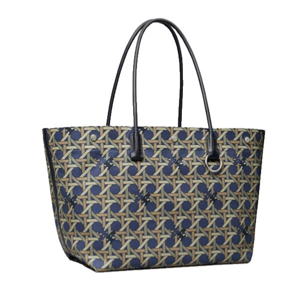 Tory Burch Women s Navy Basketweave Canvas Large Tote Bag