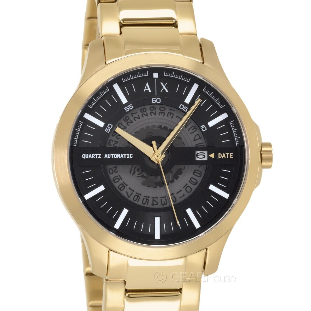 Armani Exchange Mens Automatic Quartz Watch Black Gray Dial Gold Stainless Steel - Dial: Black, Gray, Band: Gold, Bezel: Gold