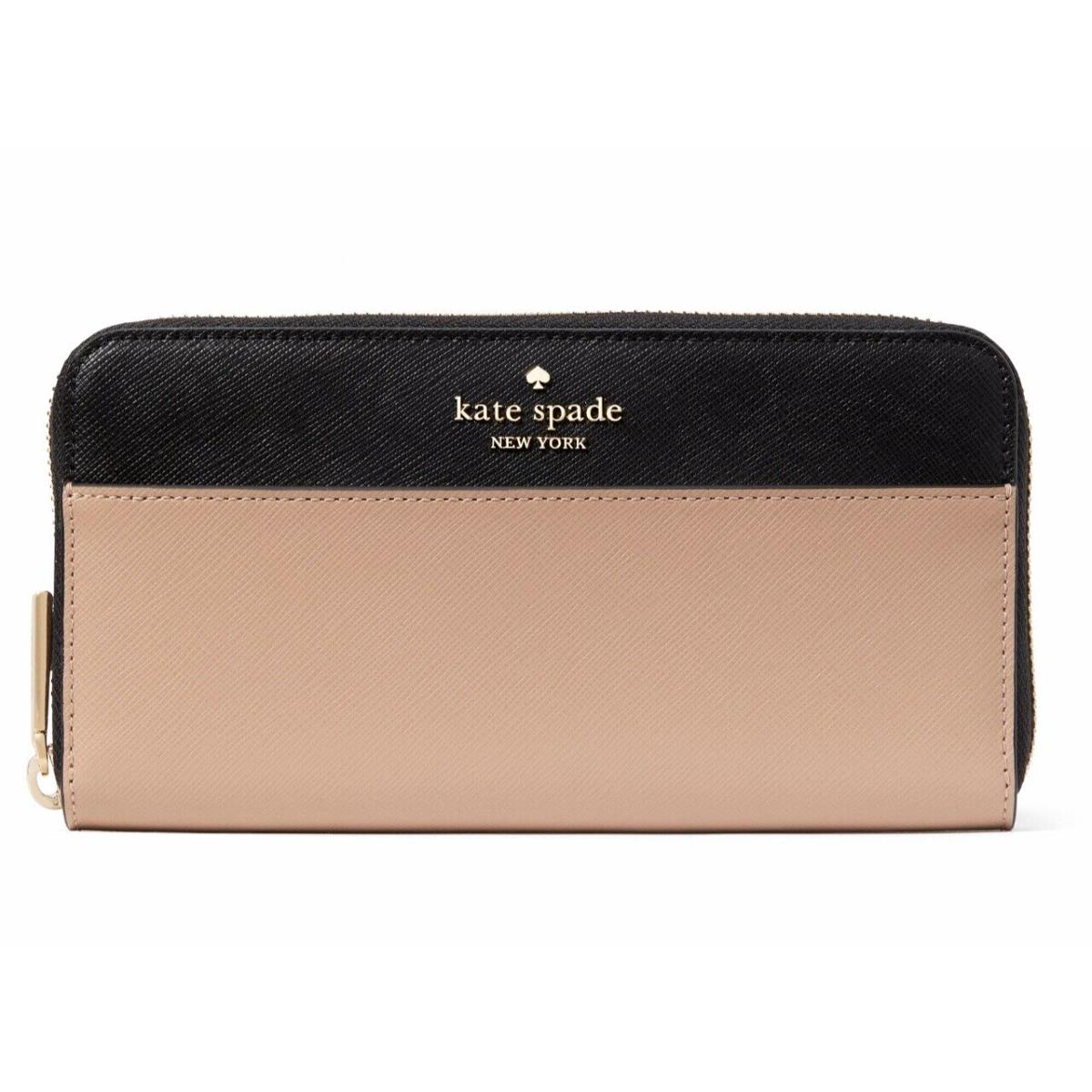 New Kate Spade Madison Colorblock Saffiano Leather Wallet Toasted Hazelnut Multi