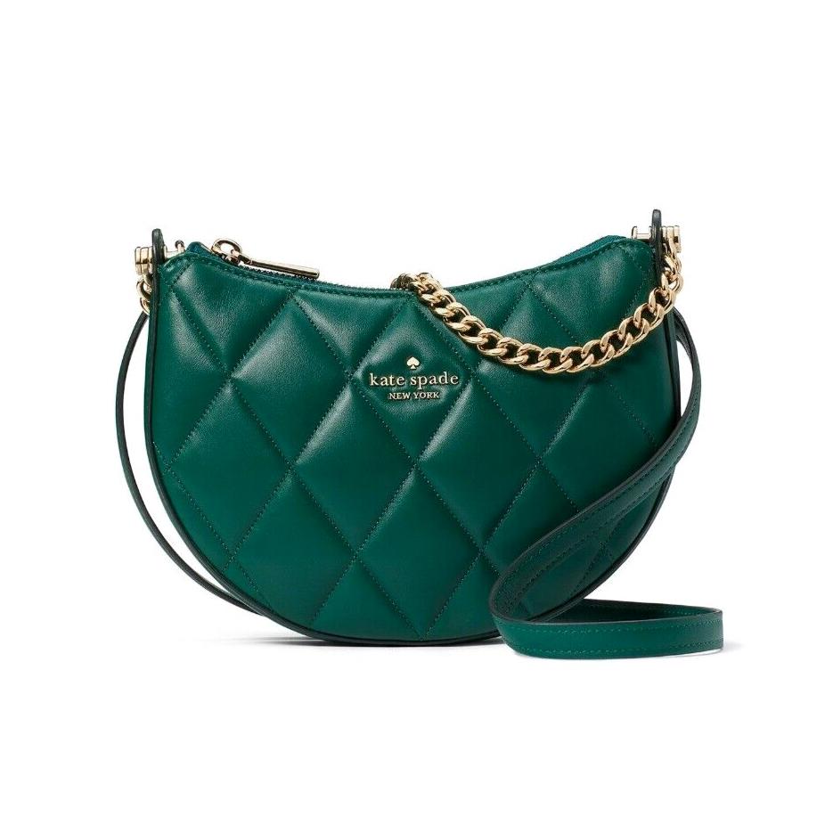 New Kate Spade Carey Zip Top Crossbody Quilted Smooth Leather Deep Jade Dust Bag