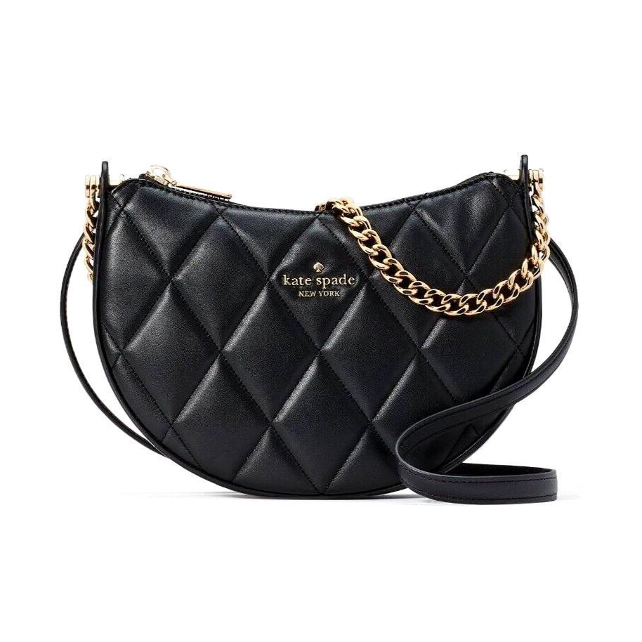 New Kate Spade Carey Zip Top Crossbody Quilted Smooth Leather Black / Dust Bag
