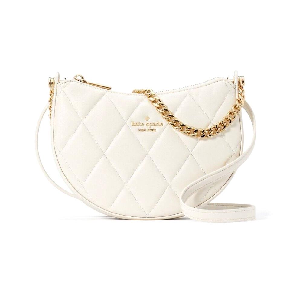 New Kate Spade Carey Zip Top Crossbody Quilted Smooth Leather Parchment Dust Bag