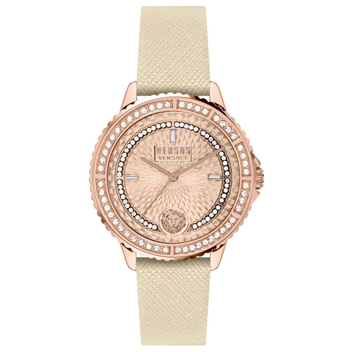 Versace Women`s Montorgueil Crystal Women`s Beige Leather Band Watch VSPLM2721